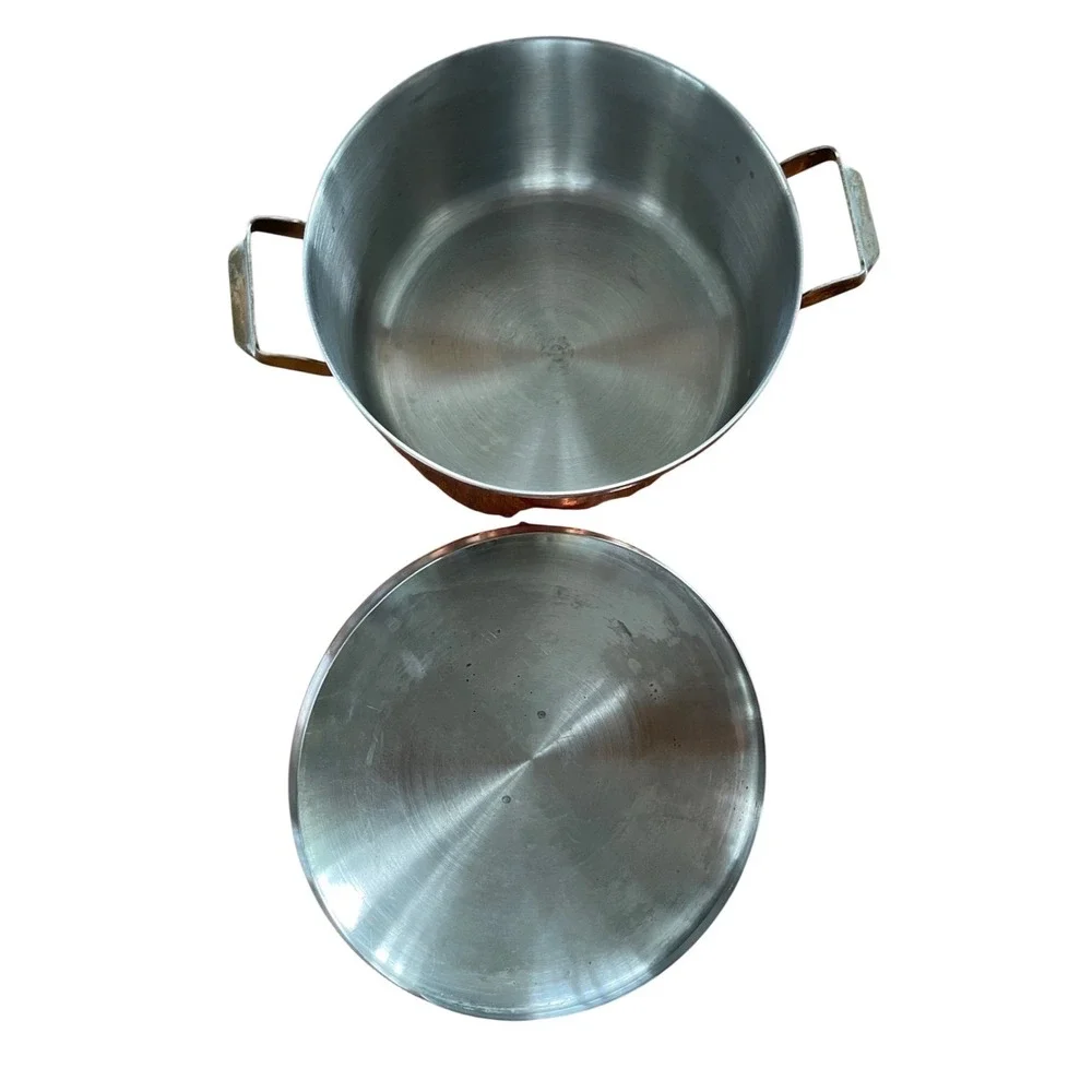 Vintage Copper Stock Pot with Lid Stainless Steel Lining 9 Inch Dutch Oven Pot